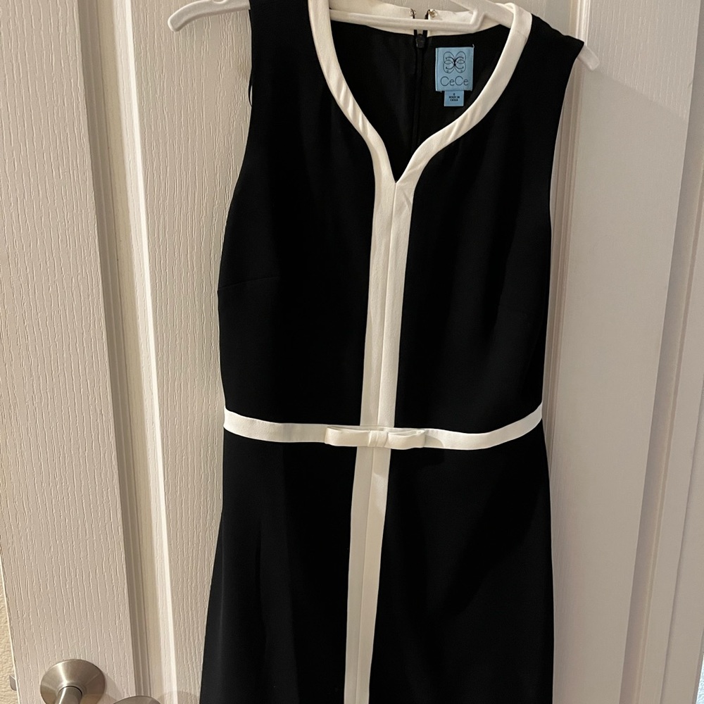 Cece black bow dress with white trim